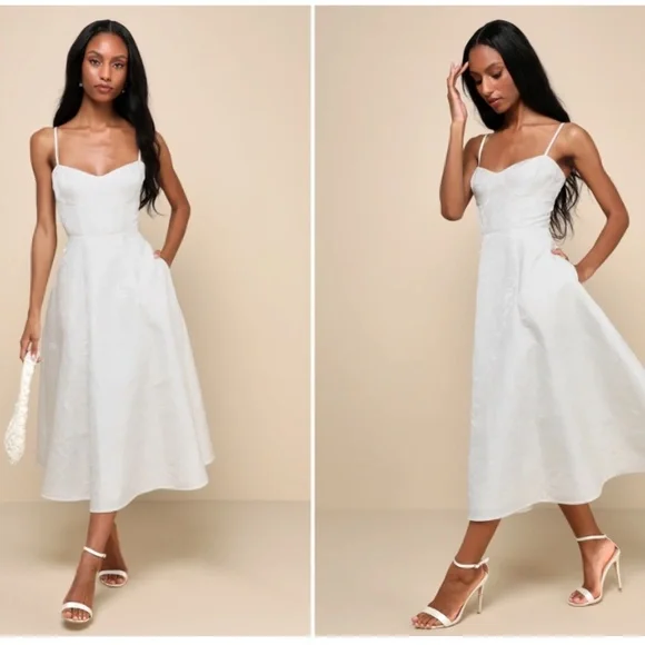 LULU's Chic Bridal Shower Reception Elegant Bustier Floral Wedding Midi Dress - Picture 5 of 5